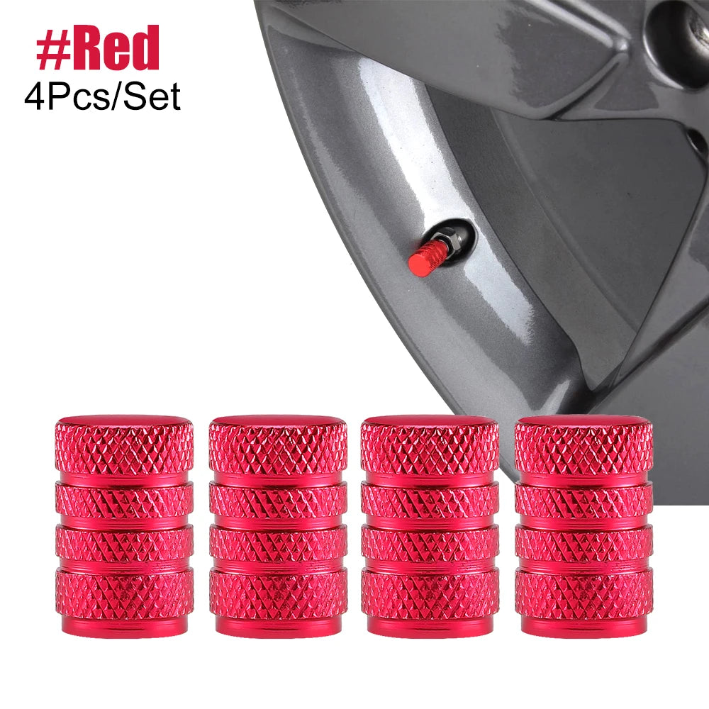 Tire Valve Stem Cap Set of Four Aluminum Dustproof Covers for Car Motorcycle Bicycle and Truck