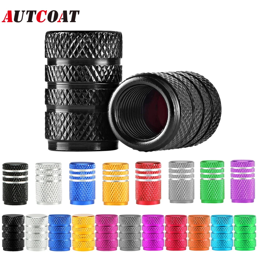 Tire Valve Stem Cap Set of Four Aluminum Dustproof Covers for Car Motorcycle Bicycle and Truck