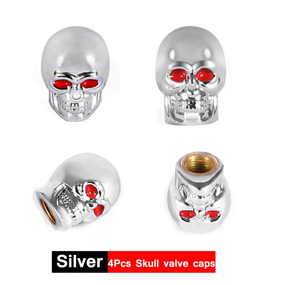 Skull Style Tire Valve Stem Caps Set of 4