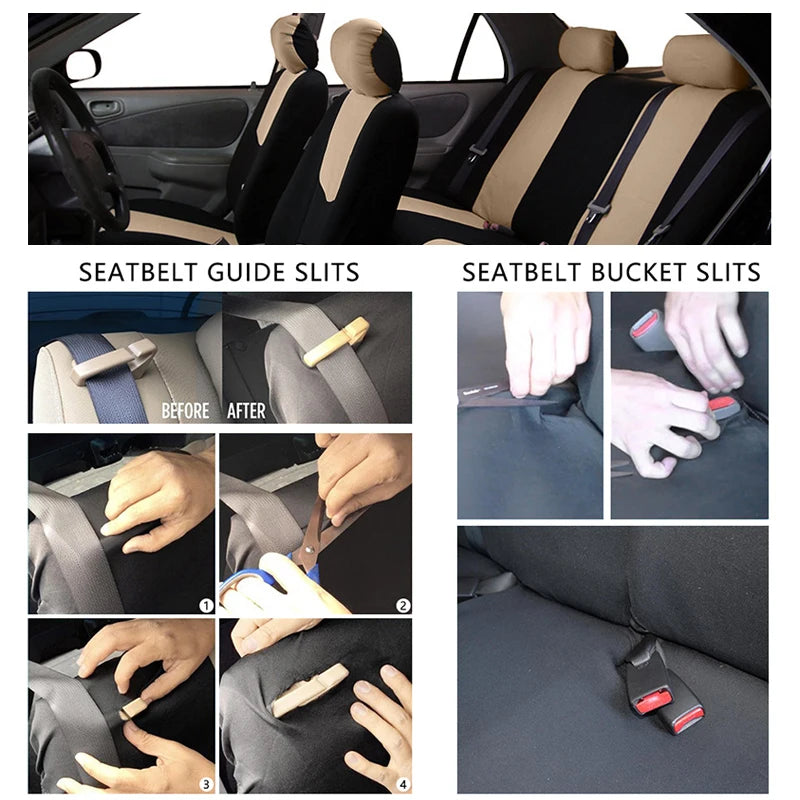 Universal Car Seat Cover Set Airbag Compatible with Breathable Fabric for 1,2,5, or 7 Seats