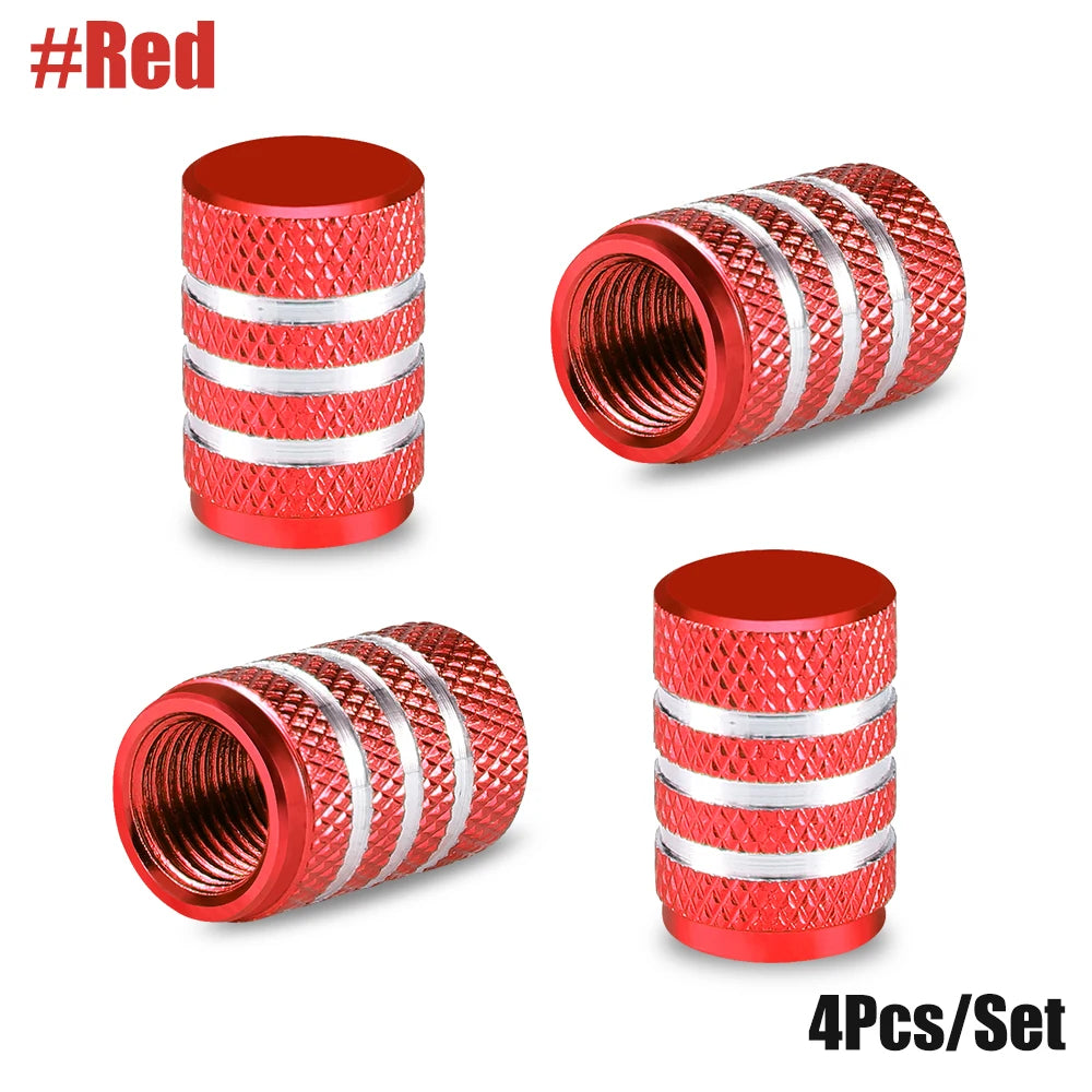Tire Valve Stem Cap Set of Four Aluminum Dustproof Covers for Car Motorcycle Bicycle and Truck