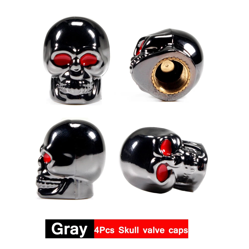 Skull Style Tire Valve Stem Caps Set of 4