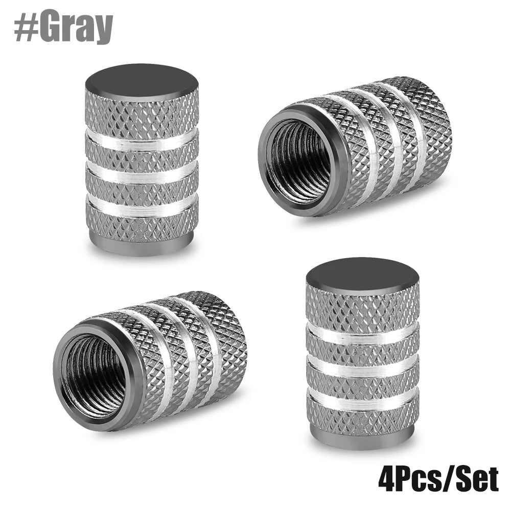 Tire Valve Stem Cap Set of Four Aluminum Dustproof Covers for Car Motorcycle Bicycle and Truck