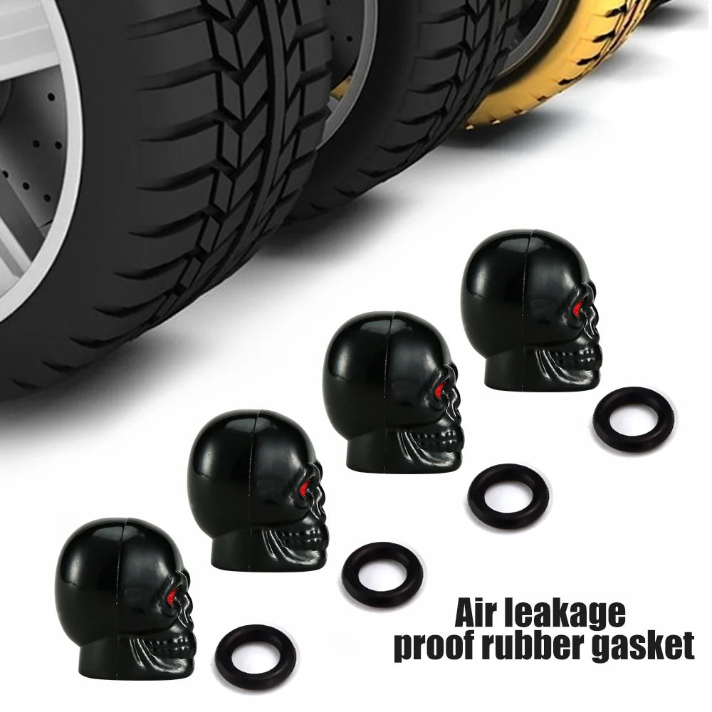 Skull Style Tire Valve Stem Caps Set of 4
