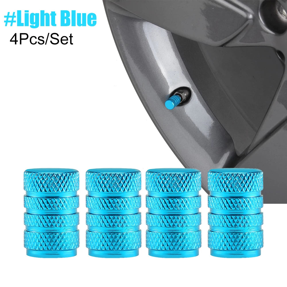 Tire Valve Stem Cap Set of Four Aluminum Dustproof Covers for Car Motorcycle Bicycle and Truck