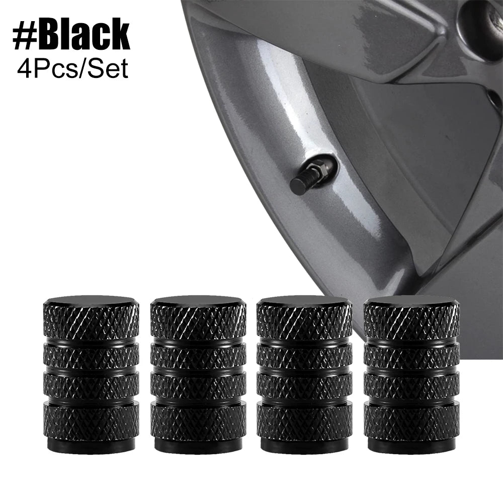 Tire Valve Stem Cap Set of Four Aluminum Dustproof Covers for Car Motorcycle Bicycle and Truck