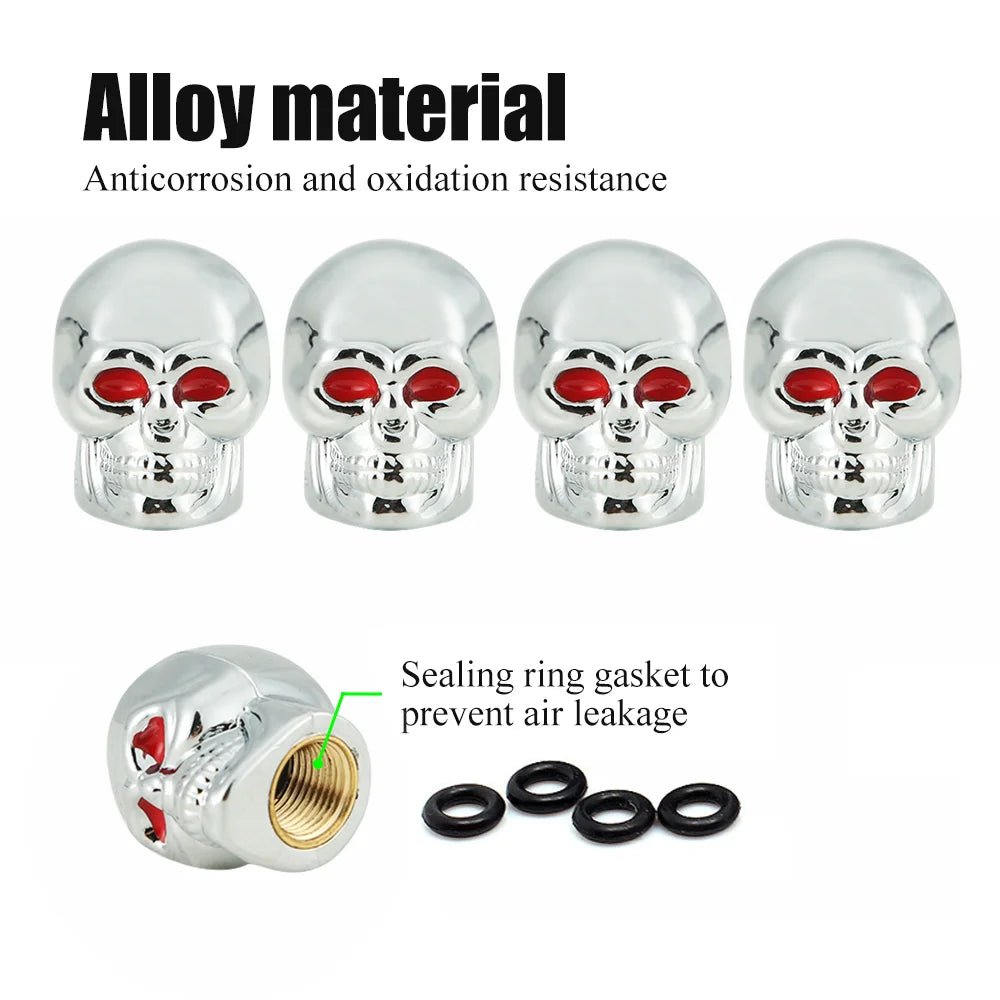 Skull Style Tire Valve Stem Caps Set of 4