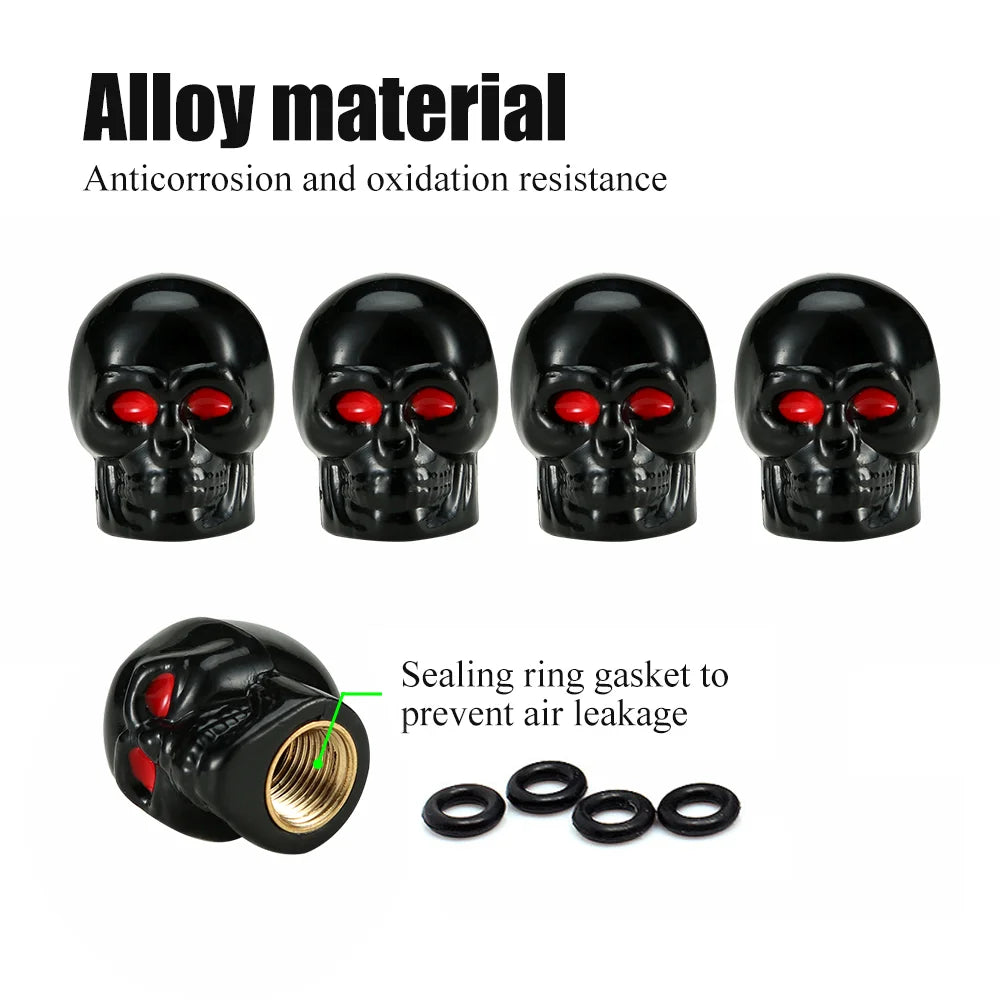 Skull Style Tire Valve Stem Caps Set of 4