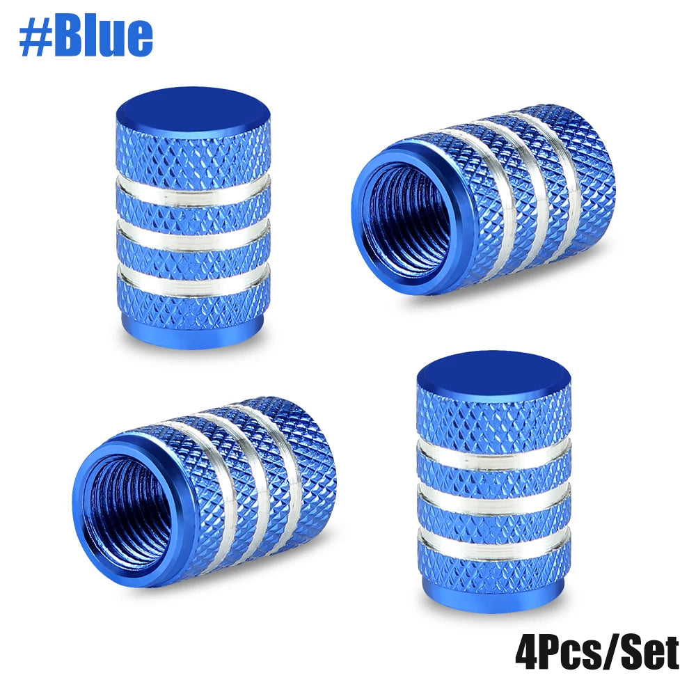 Tire Valve Stem Cap Set of Four Aluminum Dustproof Covers for Car Motorcycle Bicycle and Truck