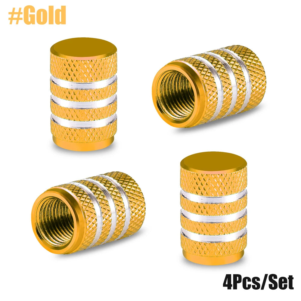 Tire Valve Stem Cap Set of Four Aluminum Dustproof Covers for Car Motorcycle Bicycle and Truck