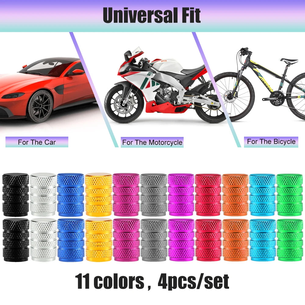 Tire Valve Stem Cap Set of Four Aluminum Dustproof Covers for Car Motorcycle Bicycle and Truck