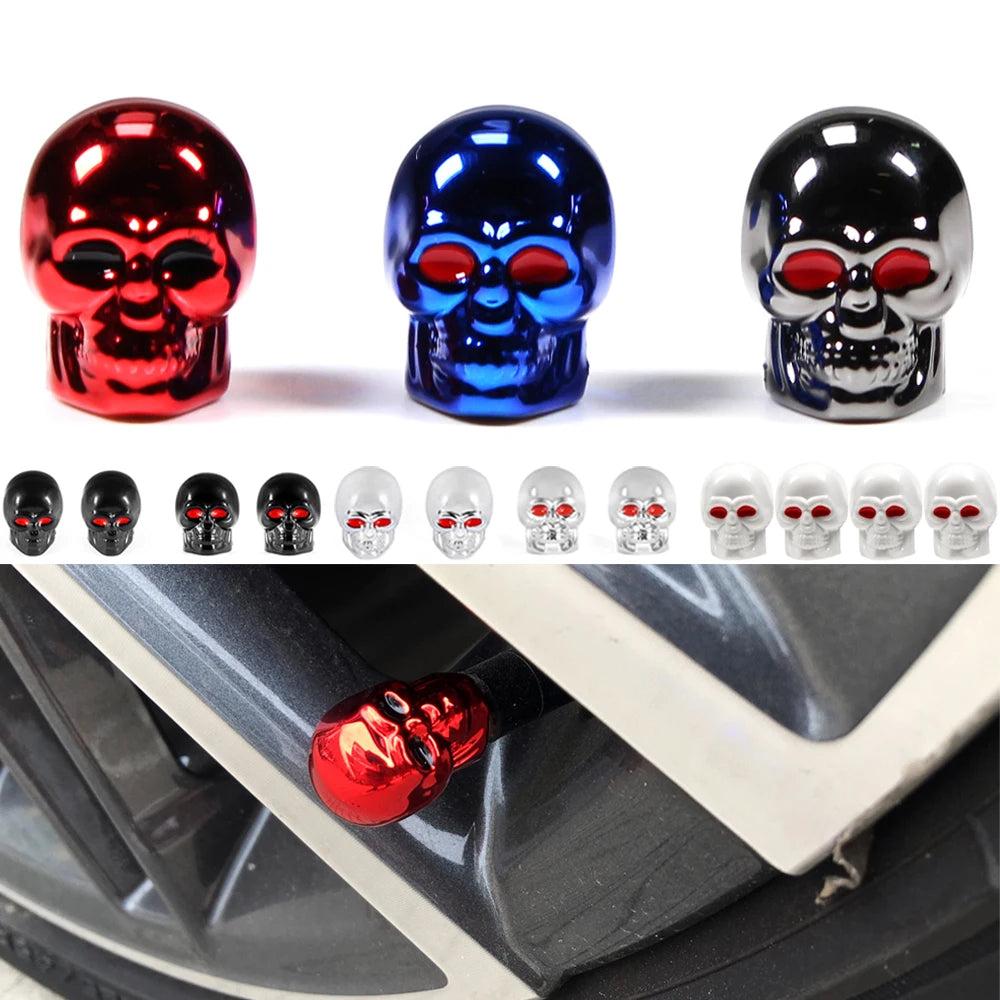 Skull Style Tire Valve Stem Caps Set of 4