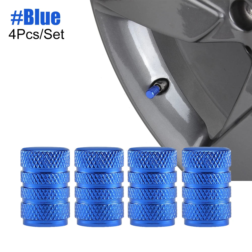 Tire Valve Stem Cap Set of Four Aluminum Dustproof Covers for Car Motorcycle Bicycle and Truck