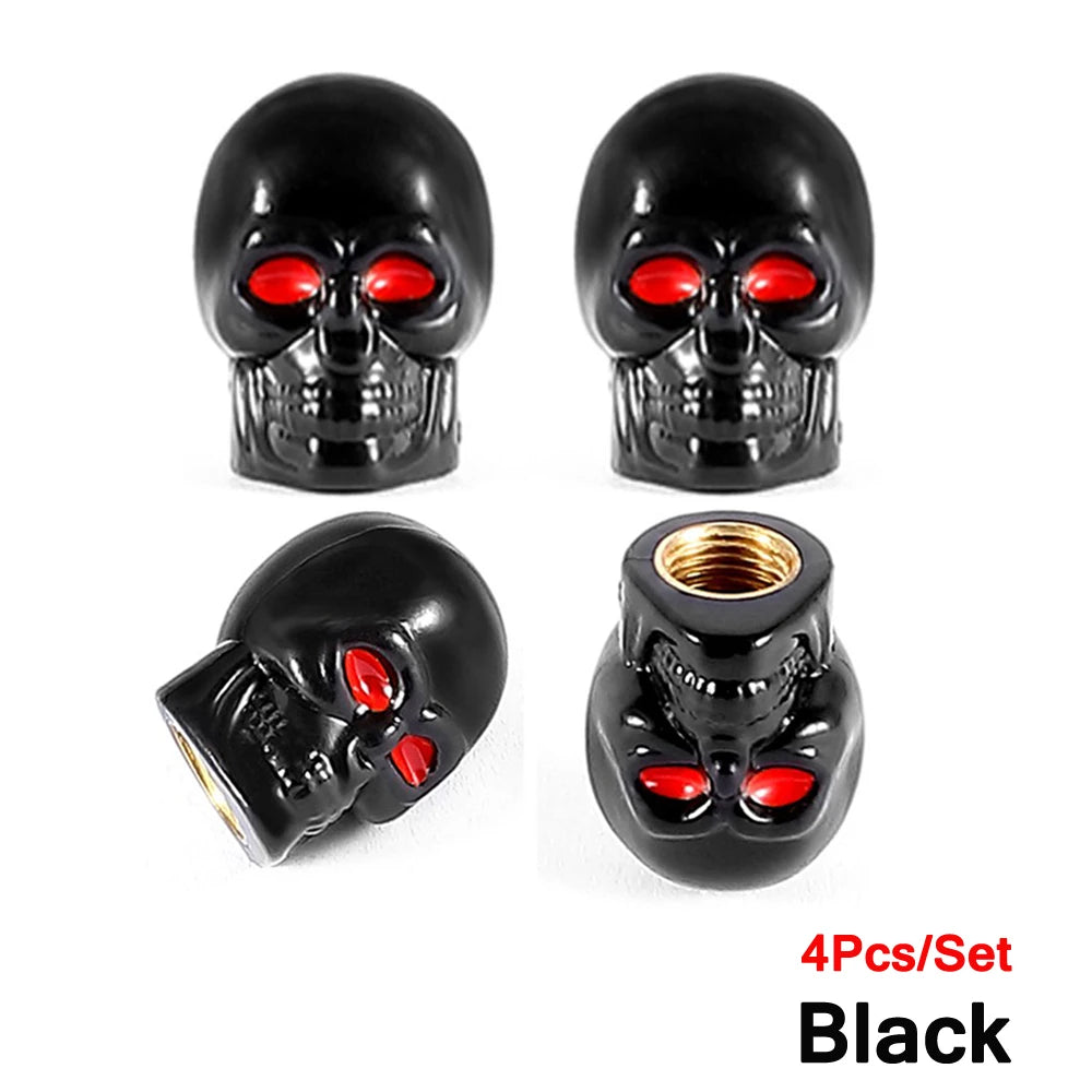 Skull Style Tire Valve Stem Caps Set of 4