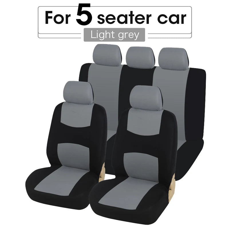Universal Car Seat Cover Set Airbag Compatible with Breathable Fabric for 1,2,5, or 7 Seats