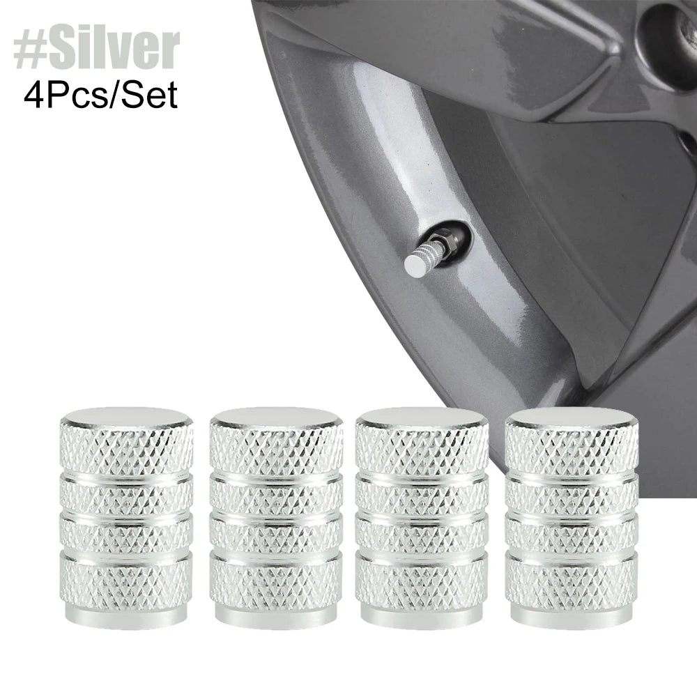 Tire Valve Stem Cap Set of Four Aluminum Dustproof Covers for Car Motorcycle Bicycle and Truck