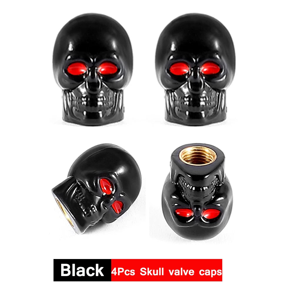 Skull Style Tire Valve Stem Caps Set of 4