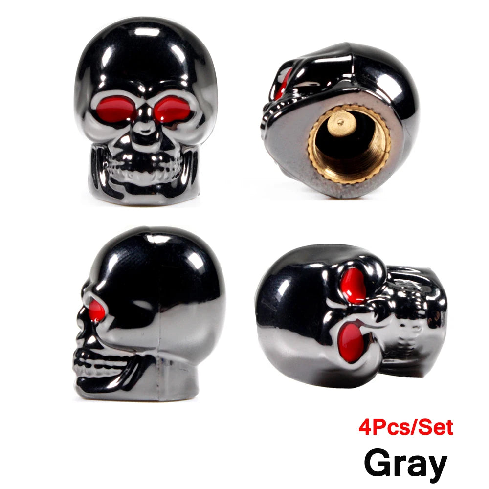 Skull Style Tire Valve Stem Caps Set of 4