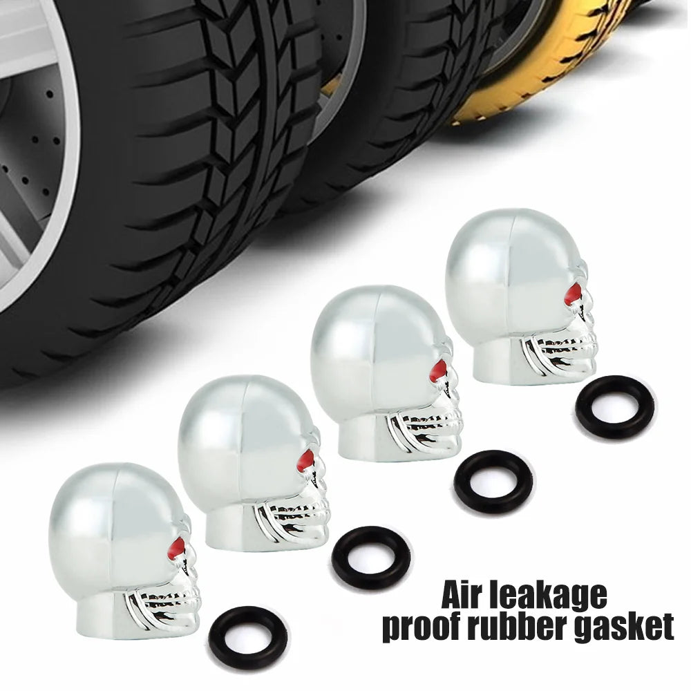 Skull Style Tire Valve Stem Caps Set of 4