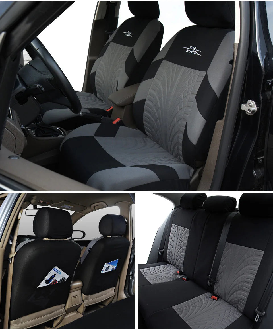 Universal Car Seat Cover Set with Embroidered Design for All Season Comfort