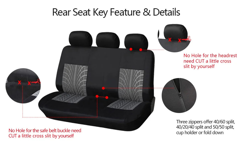 Universal Car Seat Cover Set with Embroidered Design for All Season Comfort