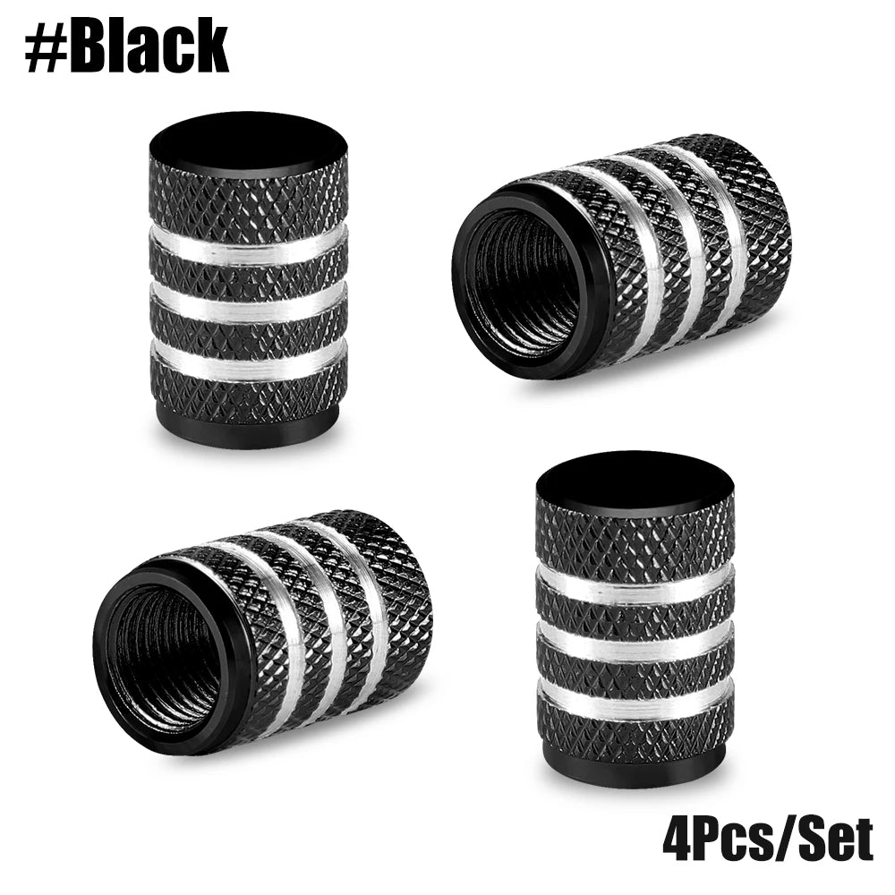 Tire Valve Stem Cap Set of Four Aluminum Dustproof Covers for Car Motorcycle Bicycle and Truck