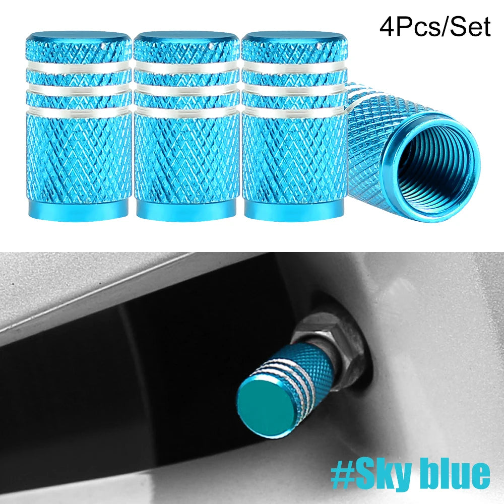 Tire Valve Stem Cap Set of Four Aluminum Dustproof Covers for Car Motorcycle Bicycle and Truck