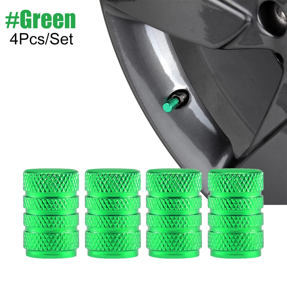 Tire Valve Stem Cap Set of Four Aluminum Dustproof Covers for Car Motorcycle Bicycle and Truck