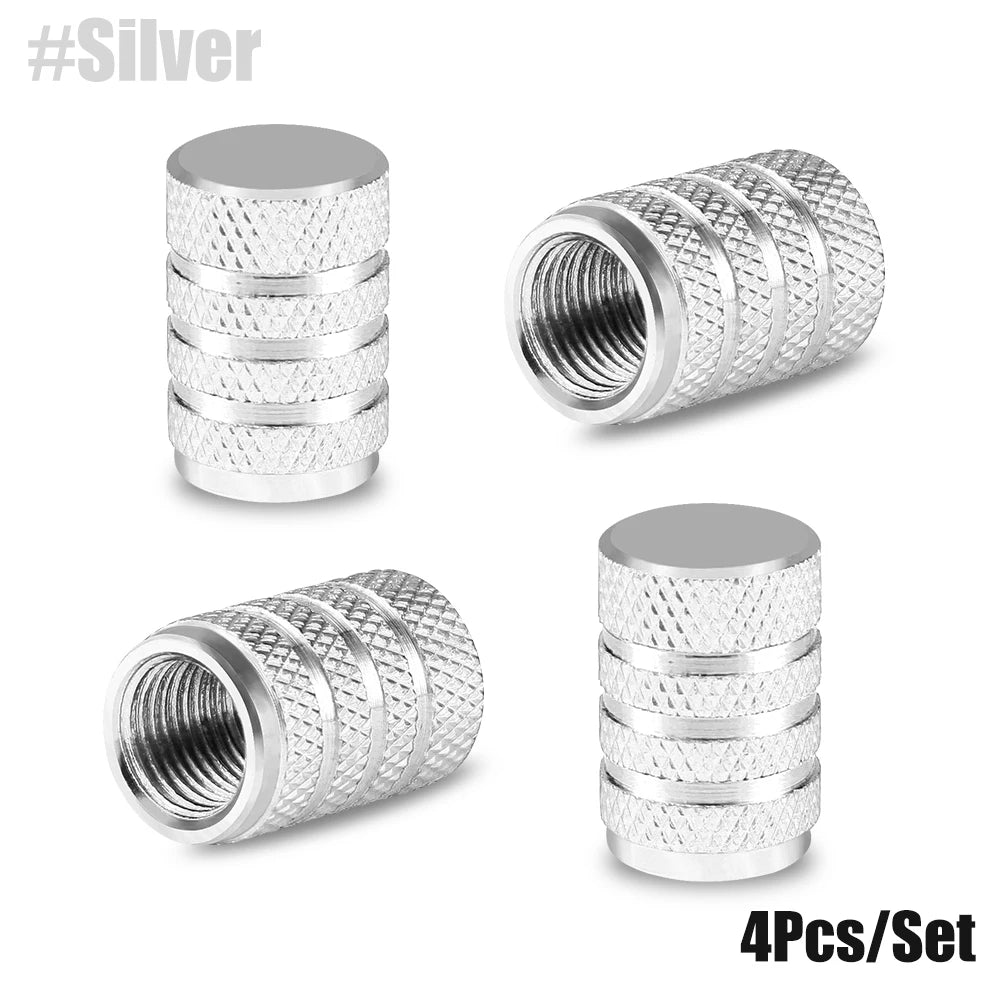 Tire Valve Stem Cap Set of Four Aluminum Dustproof Covers for Car Motorcycle Bicycle and Truck