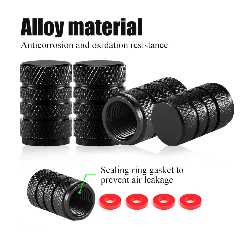 Tire Valve Stem Cap Set of Four Aluminum Dustproof Covers for Car Motorcycle Bicycle and Truck