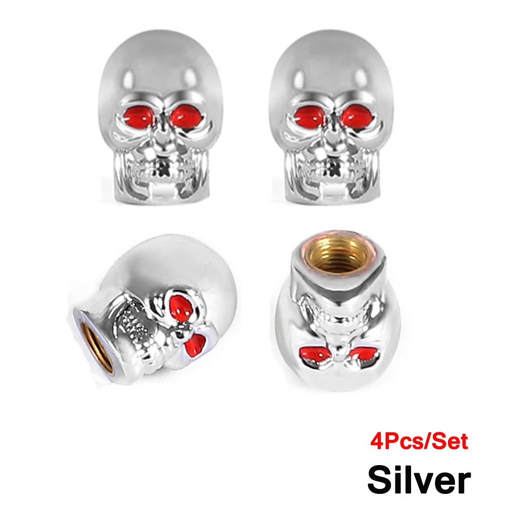 Skull Style Tire Valve Stem Caps Set of 4
