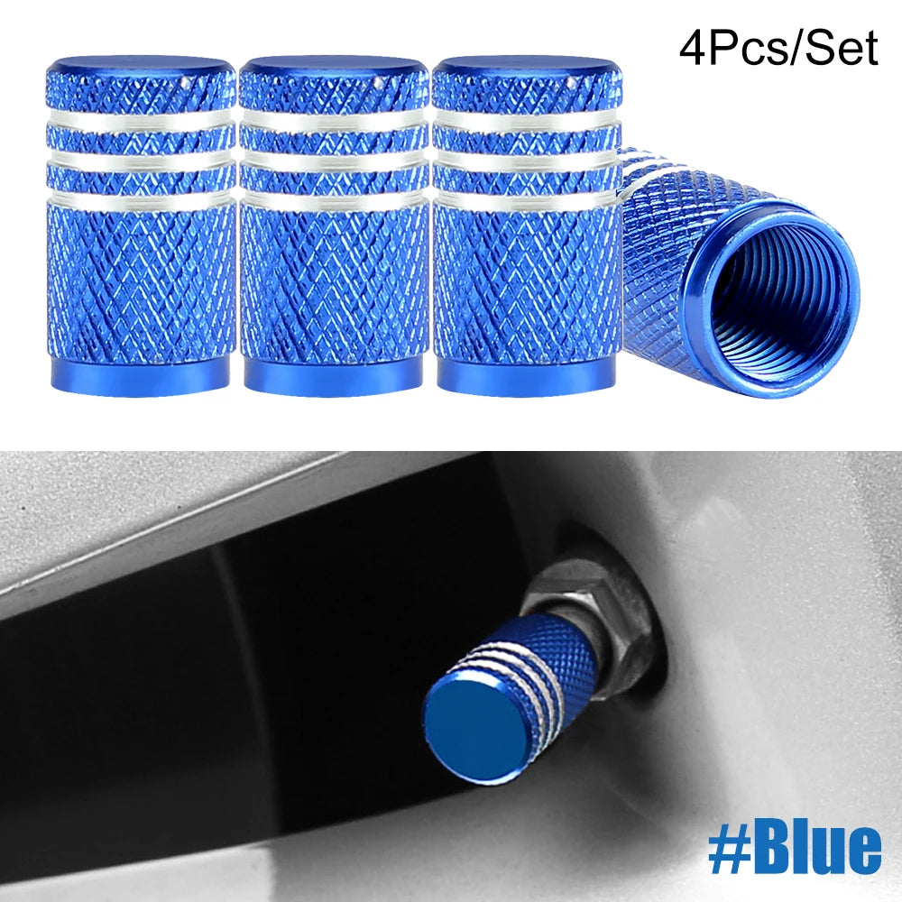Tire Valve Stem Cap Set of Four Aluminum Dustproof Covers for Car Motorcycle Bicycle and Truck