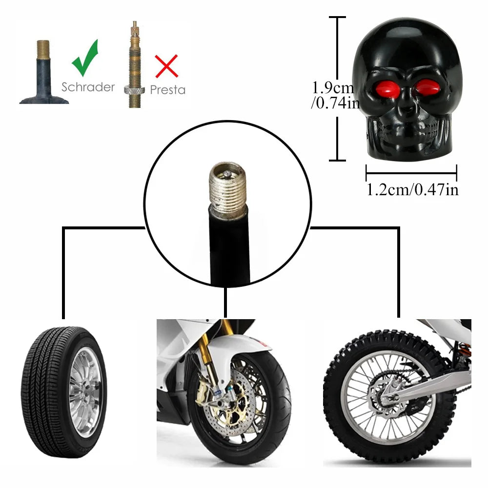 Skull Style Tire Valve Stem Caps Set of 4