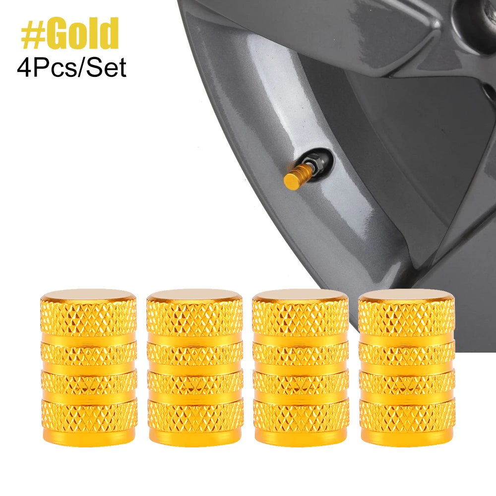 Tire Valve Stem Cap Set of Four Aluminum Dustproof Covers for Car Motorcycle Bicycle and Truck