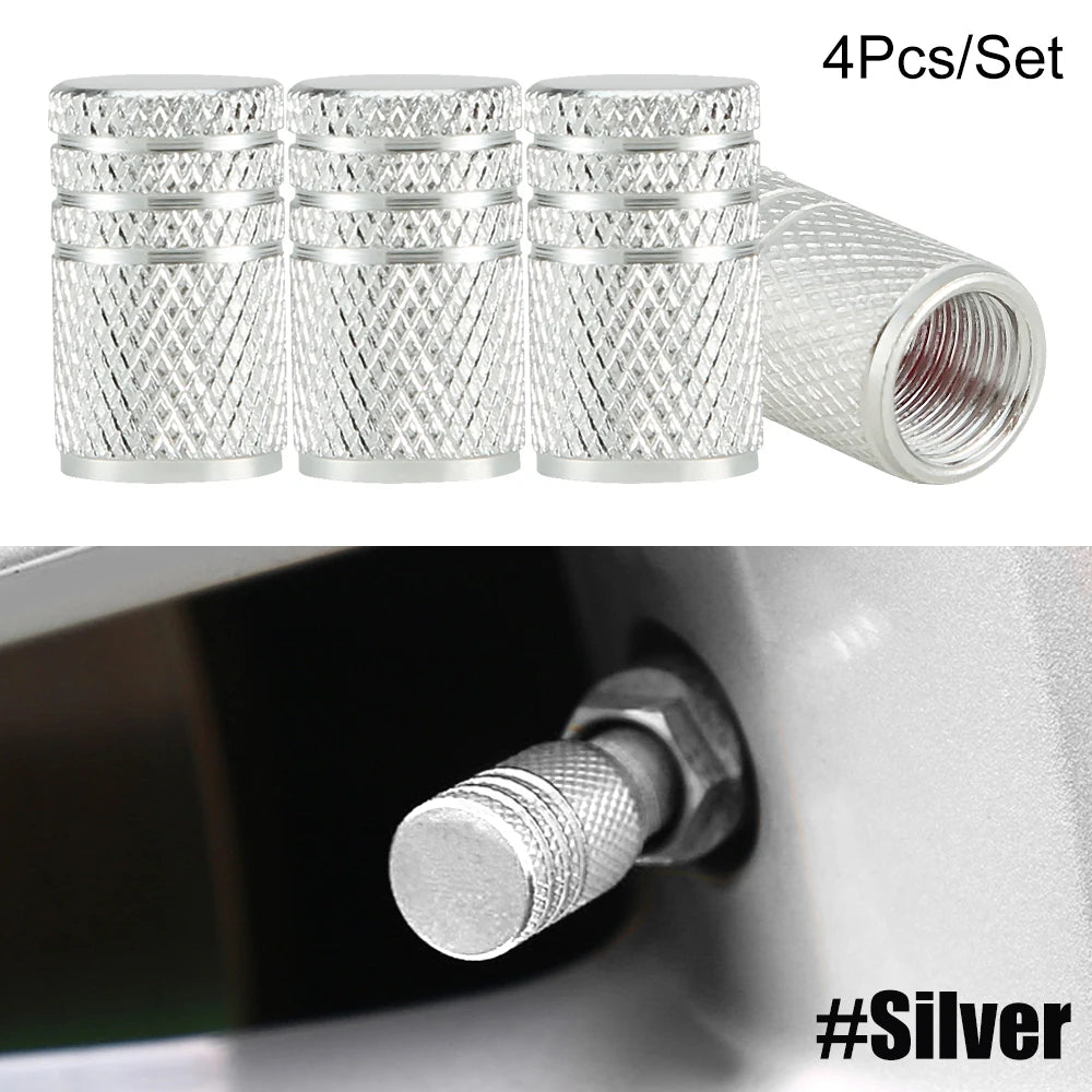 Tire Valve Stem Cap Set of Four Aluminum Dustproof Covers for Car Motorcycle Bicycle and Truck