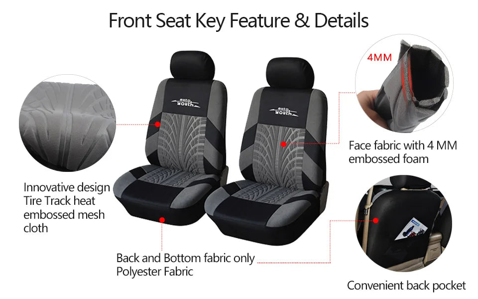 Universal Car Seat Cover Set with Embroidered Design for All Season Comfort