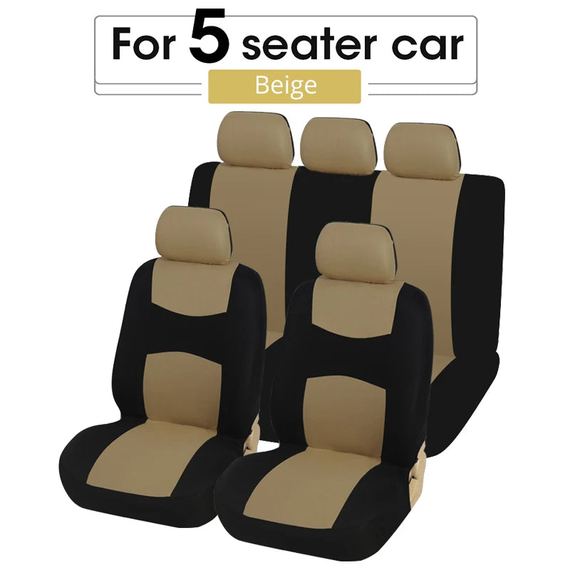 Universal Car Seat Cover Set Airbag Compatible with Breathable Fabric for 1,2,5, or 7 Seats