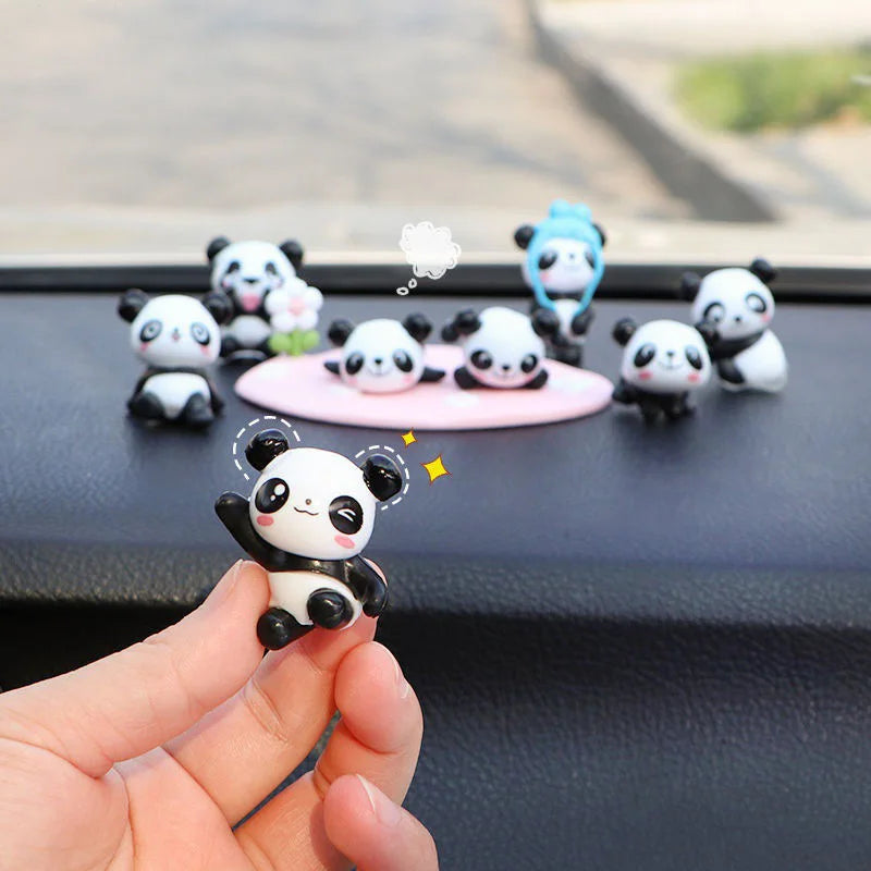 Mini Panda Dashboard Decor Set – 8 Piece Cute Interior Accessories