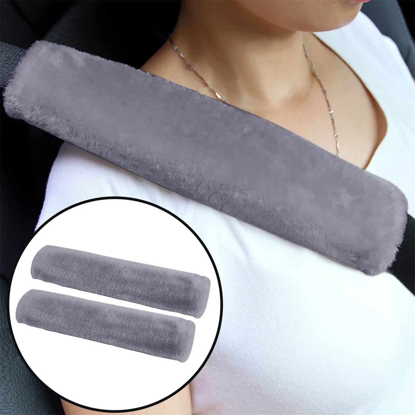 2PCS Soft Faux Sheepskin Car Seat Belt Covers – Shoulder Pads for All Cars