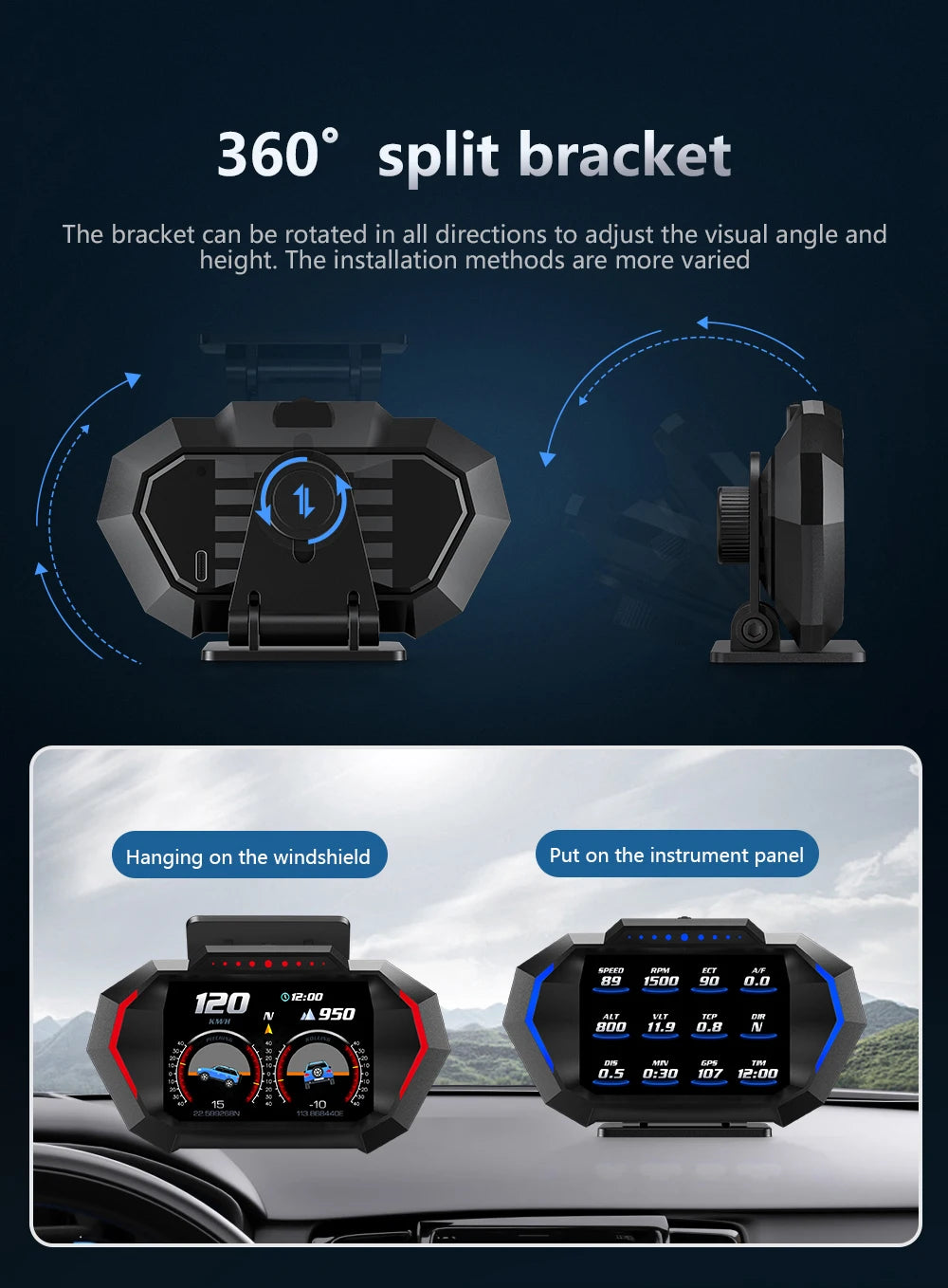 OBD + GPS P24 Car Head-Up Display (HUD) – Digital Speedometer with On-Board Computer