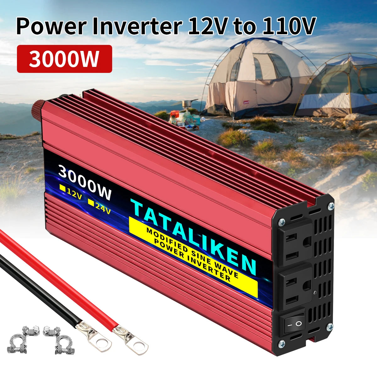 12V DC to 110V AC Power Inverter – Modified Sine Wave, 500W–4000W with LED Voltage Display