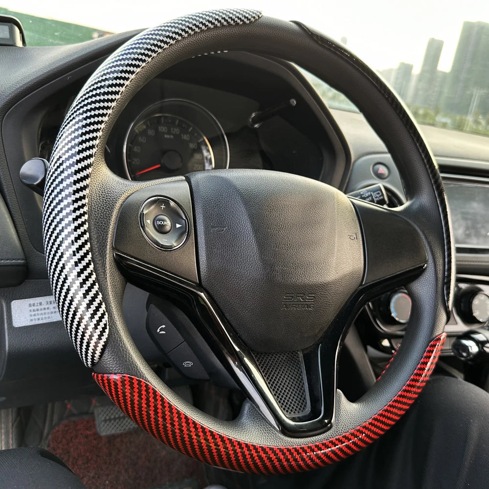 Glossy Carbon Fiber Style Steering Wheel Trim Cover for 15 Inch Wheels