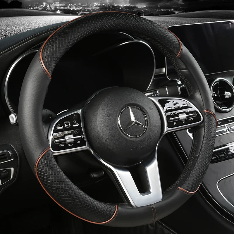 All Season Diamond Pattern Leather Steering Wheel Cover for 14.5 to 15 Inch Wheels