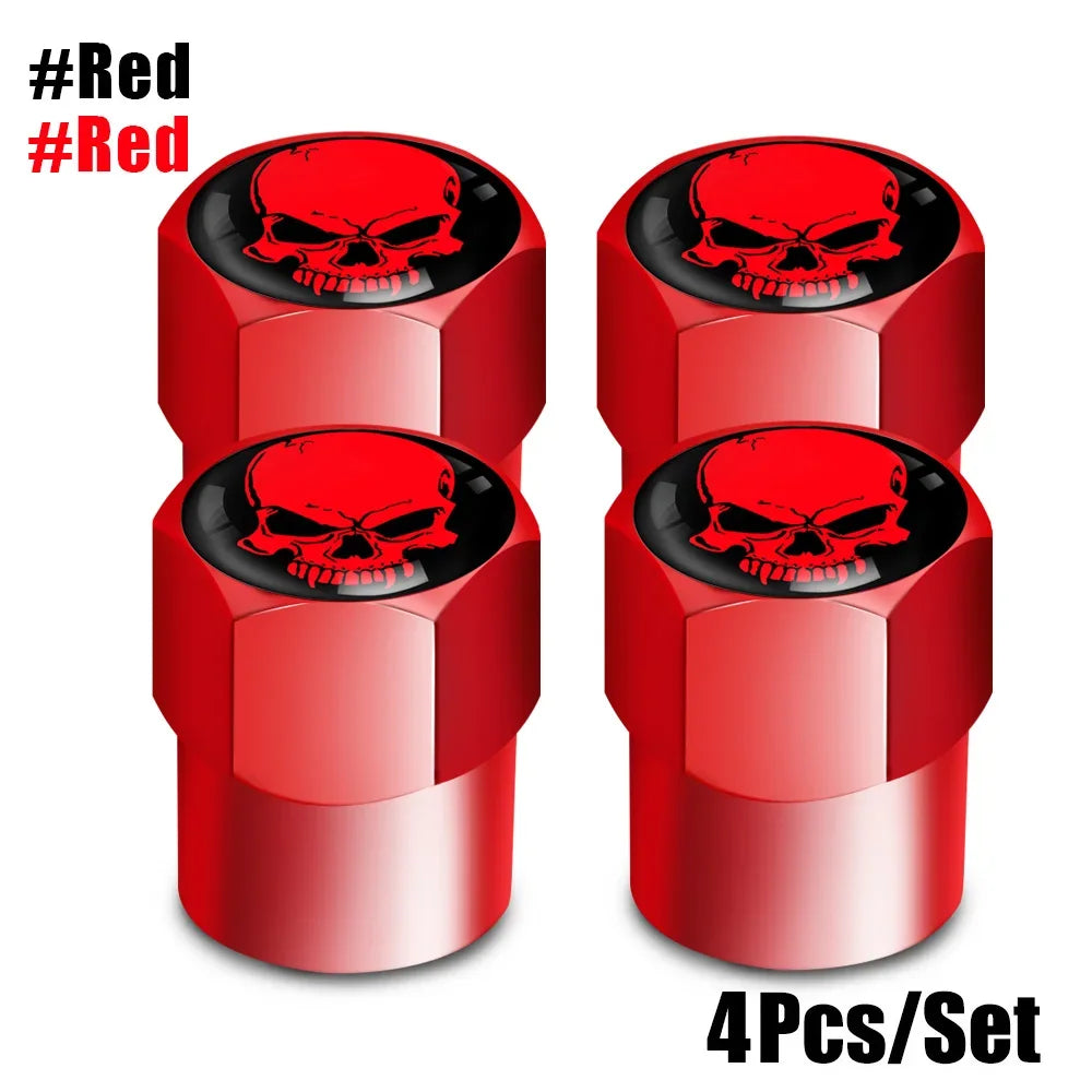 Skull Tire Valve Stem Cap Set of Four Dustproof and Corrosion Resistant Universal Fit for Car Bicycle Truck and Motorcycle