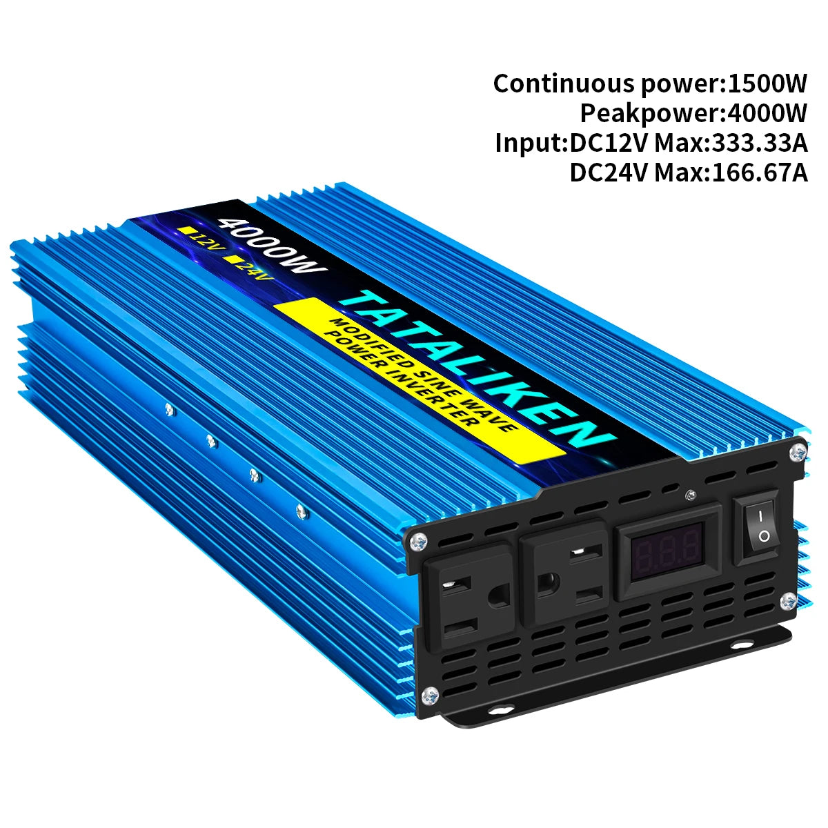 12V DC to 110V AC Power Inverter – Modified Sine Wave, 500W–4000W with LED Voltage Display