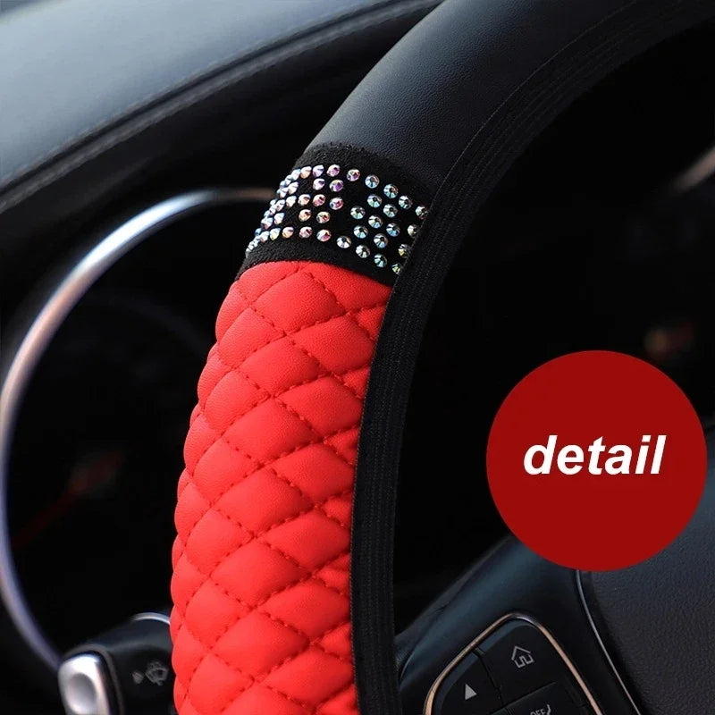 Luxury Diamond Embroidered Leather Steering Wheel Cover