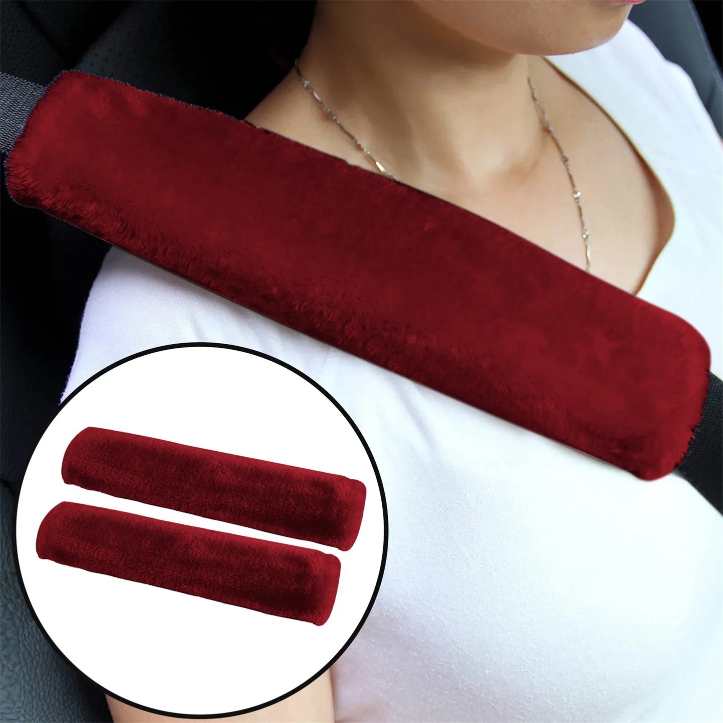 2PCS Soft Faux Sheepskin Car Seat Belt Covers – Shoulder Pads for All Cars