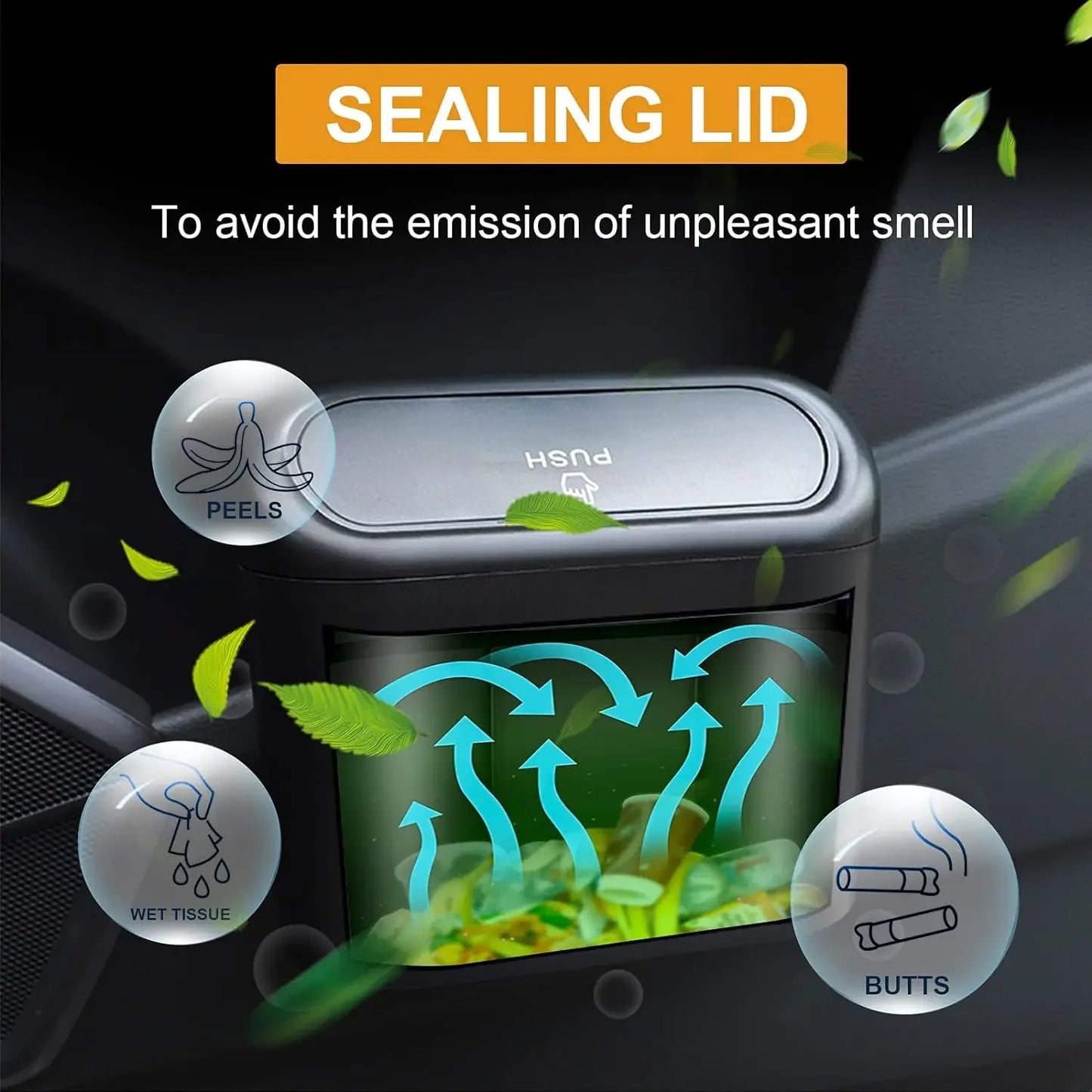 Compact Hanging Car Trash Bin with Lid Push to Open Design for Clean and Organized Interiors