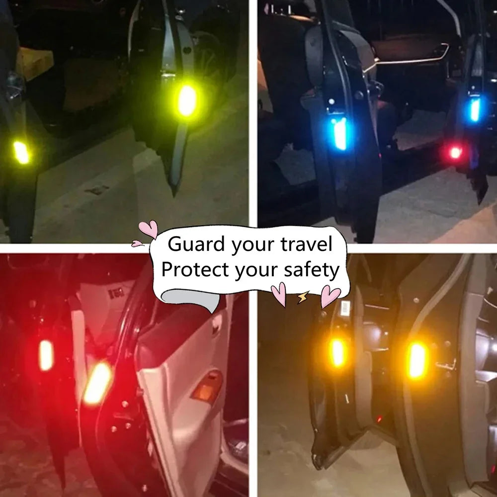 4PCS Reflective Car Door Warning Stickers – Safety Reflector Tape Decals for Exterior & Interior