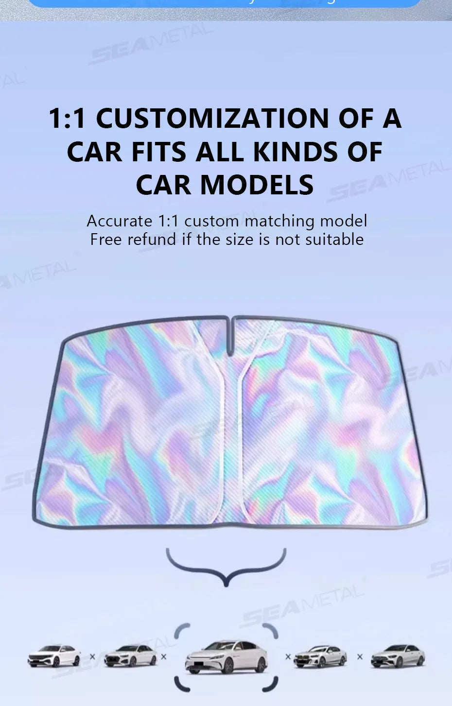 SEAMETAL Foldable Windshield Sunshade Thick 5-Layer Windscreen Sun Protection Cover Privacy Curtain Universal for Sedan Suv Mpv
